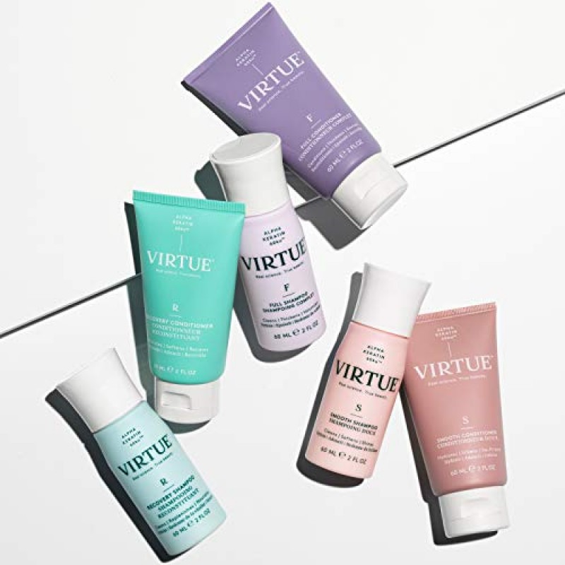 VIRTUE 풀 컨디셔너 2 FL OZ | 여행 크기 | 알파 케라틴이 모발을 두꺼워지고 볼륨을 높여줍니다 | 황산염 프리, 파라벤 프리, 색상 안전, 비건