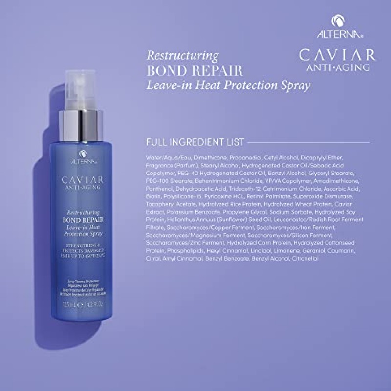 Alterna Caviar 노화 방지 구조 조정 채권 수리 방치형 열 보호 스프레이, 4.2 Fl Oz | 손상된 모발을 강화하고 보호합니다