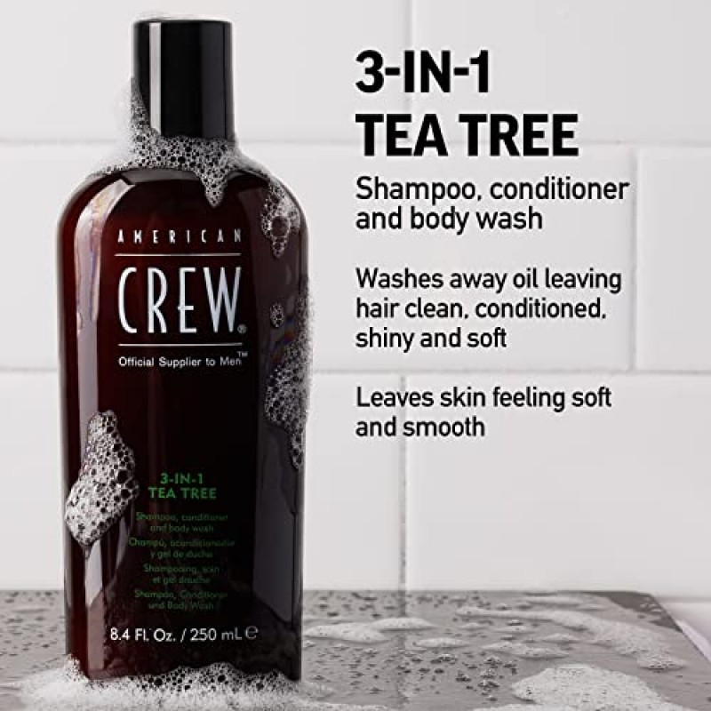 American Crew 남성용 샴푸, 컨디셔너 및 바디워시, 3-in-1, 티트리 향, 33.8 Fl Oz