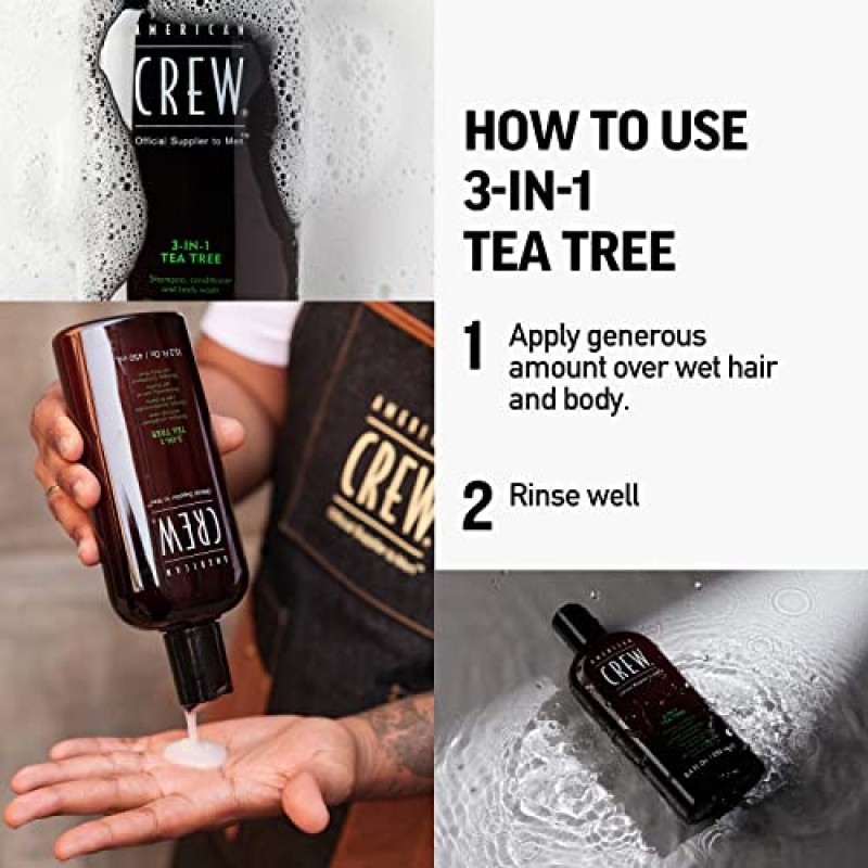 American Crew 남성용 샴푸, 컨디셔너 및 바디워시, 3-in-1, 티트리 향, 33.8 Fl Oz