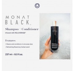 MONAT 블랙 샴푸 + 컨디셔너 - 남성용 샴푸와 컨디셔너 2 in 1 블랙 헤어 케어. 한 단계로 최적의 모발 건강을 위해 고안된 2-in-1 샴푸 컨디셔너입니다. - 순 중량. 237ml / 8.0fl. 온스