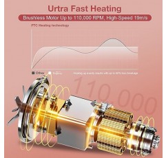 110,000RPM 고속 브러시리스 모터가 장착된 브라이트업 헤어 드라이어 브러시, 빠른 건조를 위한 음이온 블로우 드라이어, 컬링 볼륨마이징 스트레이트닝 및 스타일링을 위한 5 in 1 전문 열풍 랩 스타일러