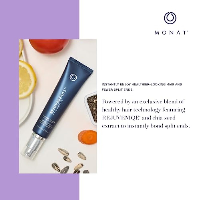 MONAT Rejuvabeads® Infused w/Rejuveniqe® - 혁신적인 리브인 스플릿 엔드 멘더. 가벼운 세럼은 갈라진 끝 부분을 즉시 복구하고 더 건강해 보이는 모발을 만들어줍니다. - 순 중량. 70ml / 2.4fl. 온스