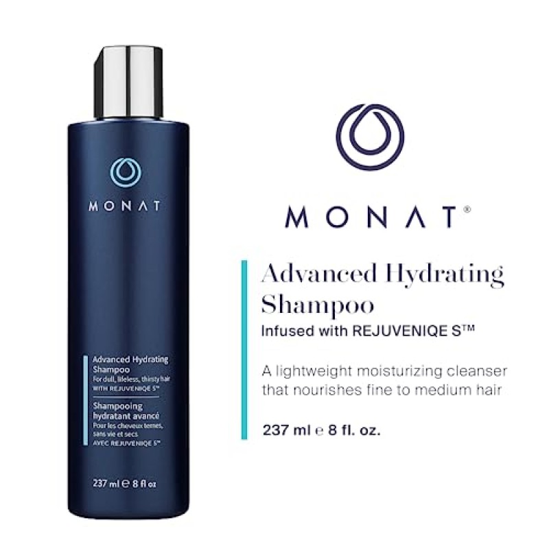 Rejuveniqe S가 함유된 MONAT 어드밴스드 하이드레이팅 샴푸 - 가벼운 헤어 샴푸 / 가는 모발부터 중간 모발까지 영양을 공급하는 모이스처라이징 샴푸 - Net Wt. 237ml / 8층 온스