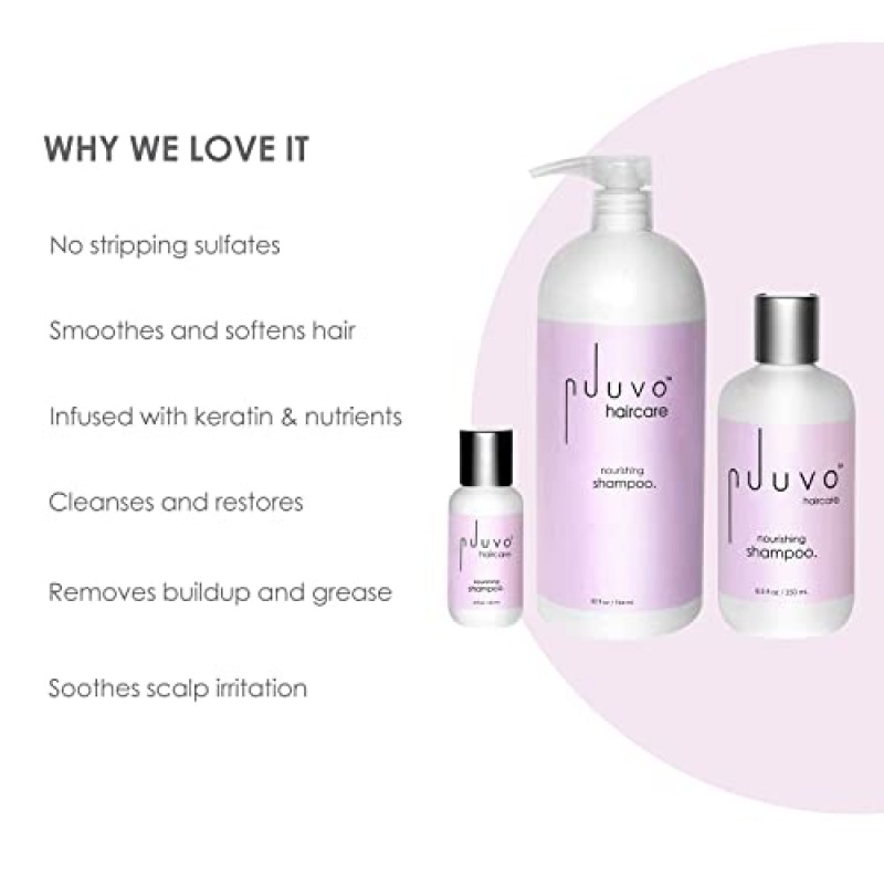 Nuuvo Haircare 너리싱 헤어 샴푸, 살롱 프로페셔널 황산염 프리 샴푸, 지성 모발용 보습 샴푸, 아르간 오일 및 케라틴이 함유된 코코넛 샴푸, 파라벤 프리, 동물 실험 없음 32온스