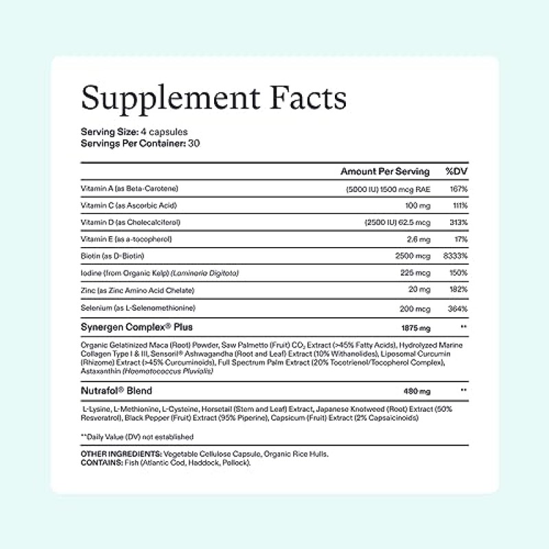 Nutrafol 여성용 밸런스 모발 성장 보조제, 45세 이상, 눈에 띄게 두꺼운 모발과 두피 커버력을 위해 임상적으로 입증된 모발 보조제, 피부과 전문의 권장 - 1개월분 리필 파우치