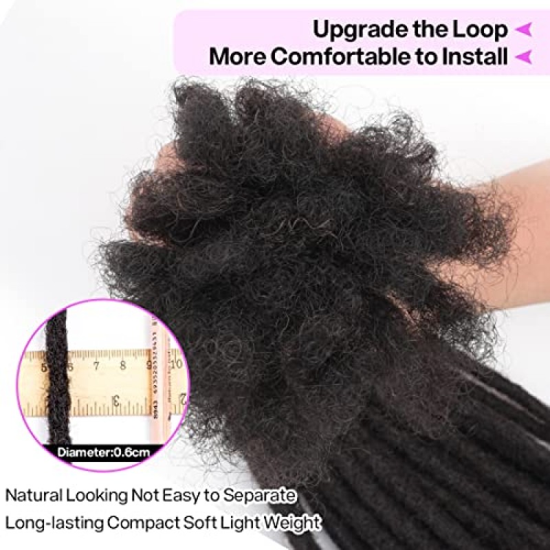 Loc Extensions 남성용/여성용 인모 드레드락 익스텐션 100% 실제 인모 영구 드레드락 익스텐션 Locs Extensions 인모 염색 가능(30 Locs-12 인치, 0.6cm-1B 천연 검정색)