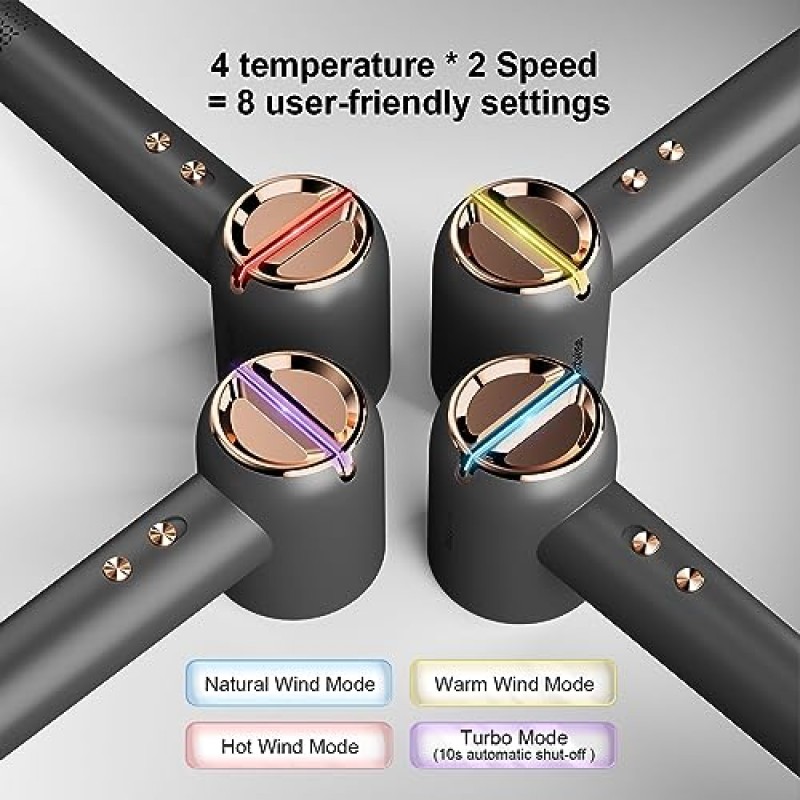 WizWise 프로페셔널 이온 살롱 헤어 드라이어, 110,000RPM AC 모터를 갖춘 초고속 블로우 드라이어, 저소음, 열 손상 없음, 모발 관리를 위한 빠른 건조 홈, 여행용