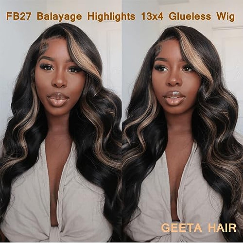 FB/27 Balayage 하이라이트 레이스 프론트 가발 인간의 머리카락 사전 뽑은 24 인치 13x4 HD 레이스 옴브레 바디 웨이브 가발 180% 밀도 Glusless 가발 여성용 인간의 머리카락…