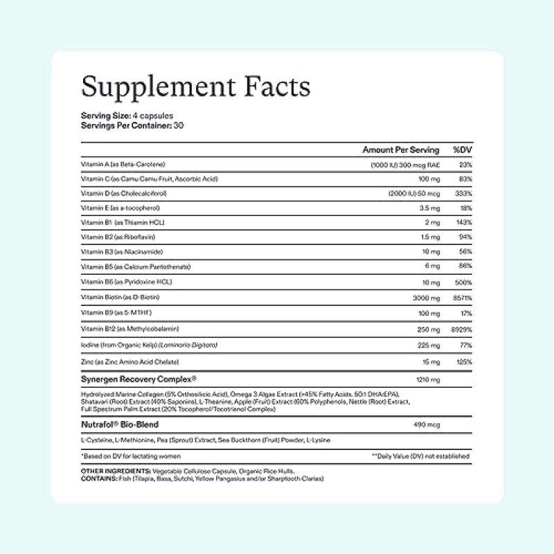 Nutrafol 산후 모발 성장 보조제, 눈에 띄게 모발이 두꺼워지고 털이 덜 빠지는 것으로 임상 테스트를 거쳤으며 모유 수유에 적합함 - 1개월 분량