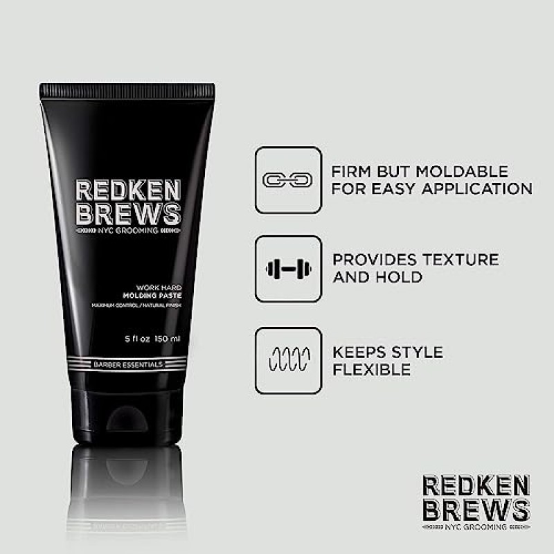 Redken Brews 남성용 성형 페이스트 | 남성용 헤어 스타일링 페이스트 | 높은 홀드 및 최대 제어 | 자연스럽고 무광택 마감 | 황산염 없음 | 모든 모발 유형용