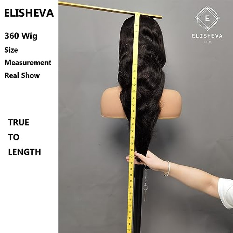 ELISHEVA 360 바디 웨이브 앞면 레이스 가발 인모, 울트라 12A 브라질 버진 HD 앞면 레이스 가발 여성용 인모, 글루리스 가발 인모 미리 뽑은 아기 머리카락 180% 밀도 내츄럴 블랙