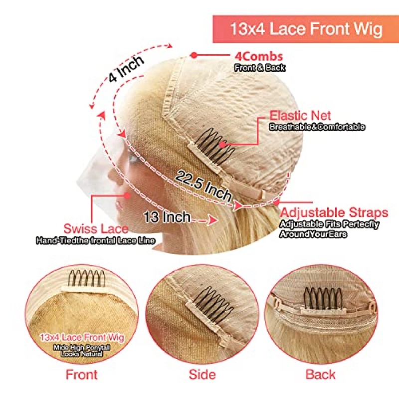 BARROKO 200% 밀도 금발 앞면 레이스 가발 인모 13x4 613 앞면 레이스 가발 인모 직진 앞면 레이스 가발 인모 사전 뽑아낸 아기 머리카락 (34 인치)