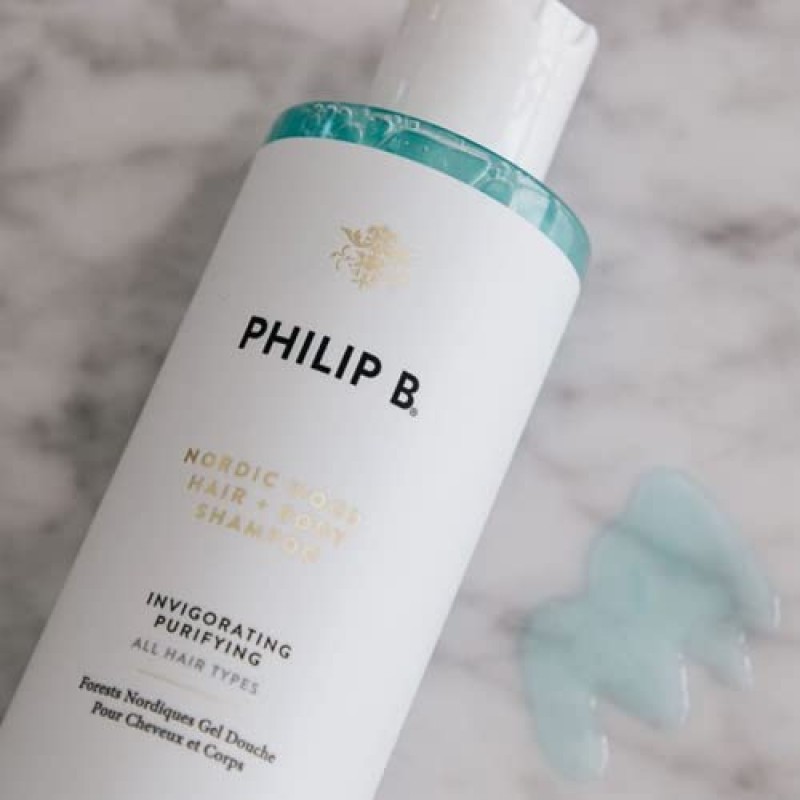 PHILIP B 노르딕 우드 헤어 + 바디 샴푸 11.8온스 (350ml) | 풍성한 거품을 선사하는 퓨리파잉 헤어 앤 바디 샴푸