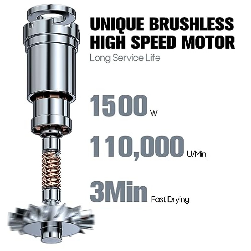 헤어 드라이어, 110000RPM 브러시리스 모터를 탑재한 고속 블로우 드라이어, 전문 헤어 케어를 위한 2억 음이온 방출, 미용실/여행용 온도 조절 컴팩트 헤어드라이어