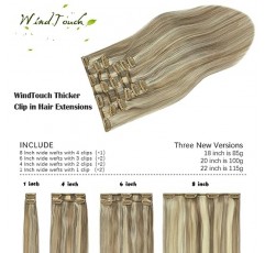 WindTouch 클립 인 헤어 익스텐션 115g 클립 인 헤어 익스텐션 진짜 인모 블론드 헤어 익스텐션 #18p613 혼합 표백 금발 두꺼운 헤어 익스텐션 7pcs 22인치 인모 익스텐션