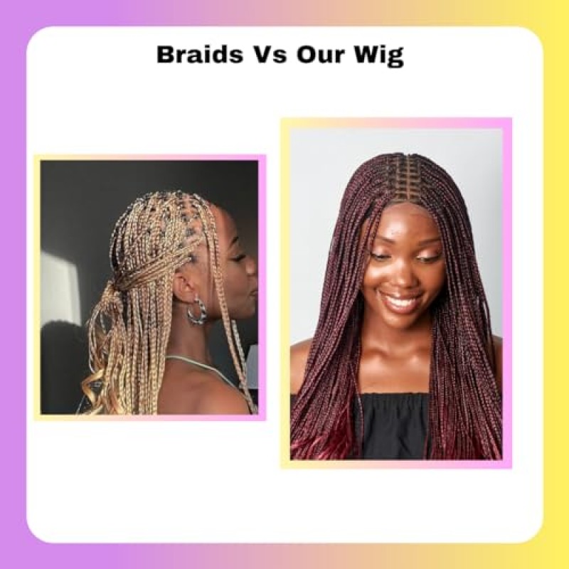 Wow Braids 풀 360 HD 투명한 앞면 레이스 매듭이 없는 브레이드 프렌치 컬 가발(아기 머리카락과 컬리 팁 포함) - 블랙 여성용 합성 손으로 만든 박스 브레이드 가발(28