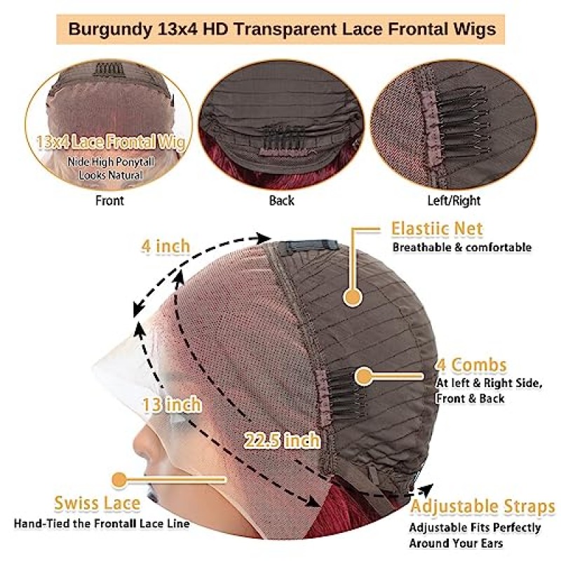 AOSUN 99j 부르고뉴 레이스 프론트 가발 인모 글루리스 와인 레드 컬러 바디 웨이브 레이스 프론트 가발 인모는 아기 머리카락으로 미리 뽑아 180 밀도 13x4 HD 투명 레이스 정면 가발 여성용