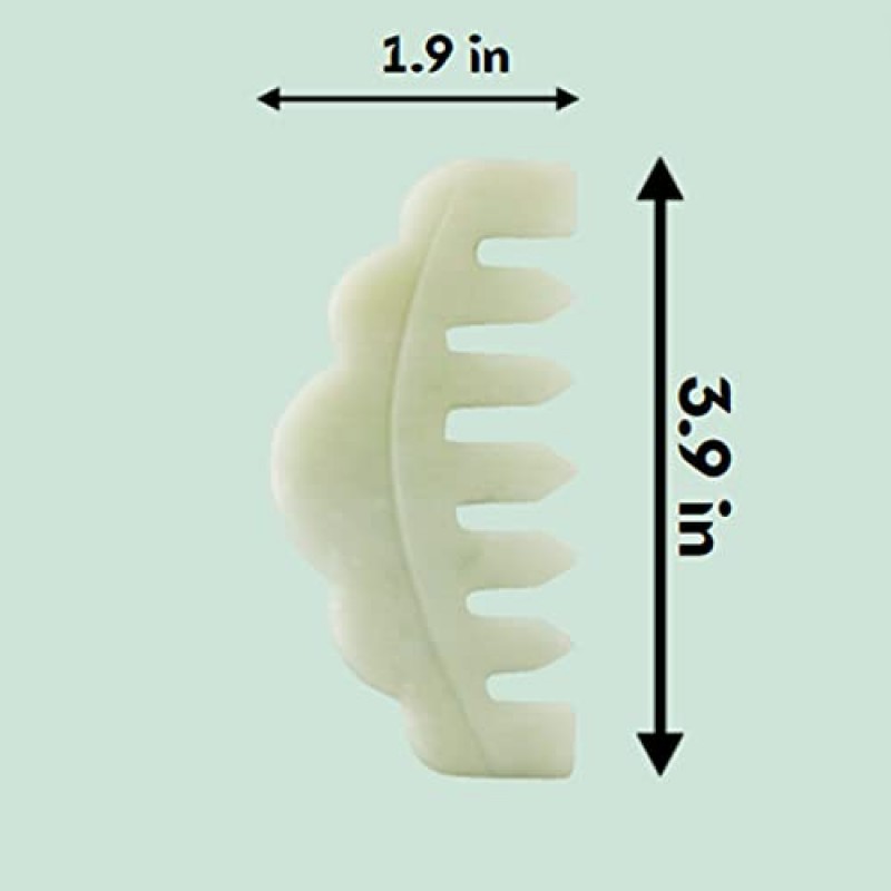 라이 산 | 손으로 조각한 천연 옥 마사지 구아샤 빗 | Gua Sha 옥 빗 두피 마사지기 및 Gua Sha 긁는 도구 | 두피의 균형을 맞추고 쿨링을 주며, 이완과 혈액 순환을 촉진합니다.