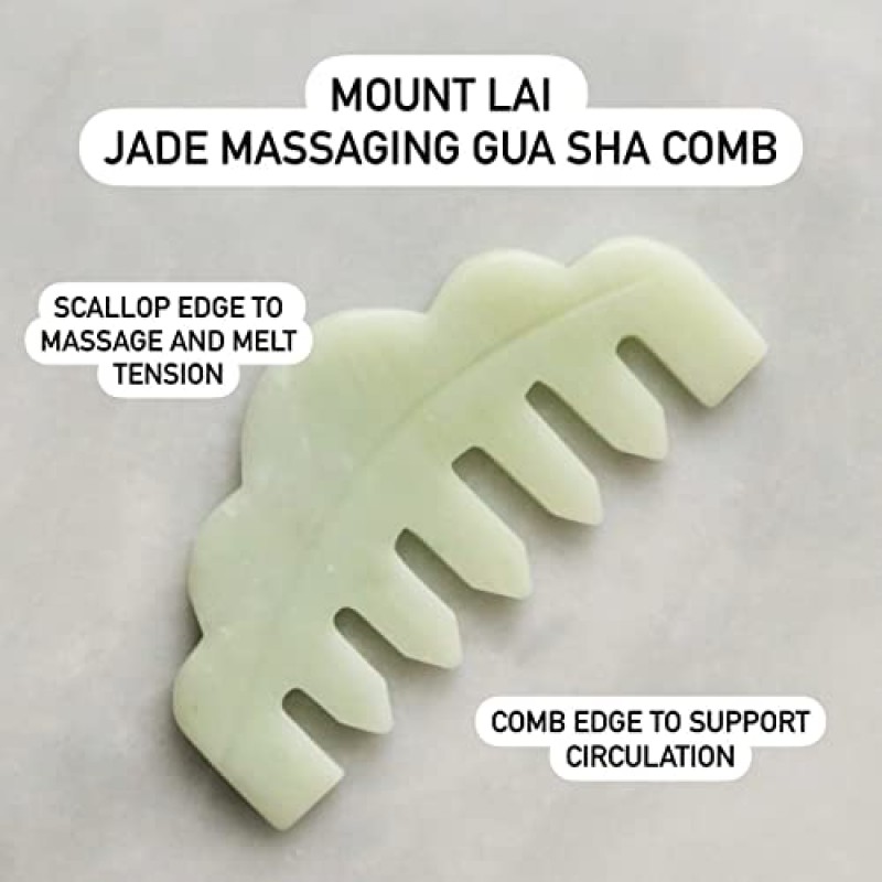 라이 산 | 손으로 조각한 천연 옥 마사지 구아샤 빗 | Gua Sha 옥 빗 두피 마사지기 및 Gua Sha 긁는 도구 | 두피의 균형을 맞추고 쿨링을 주며, 이완과 혈액 순환을 촉진합니다.