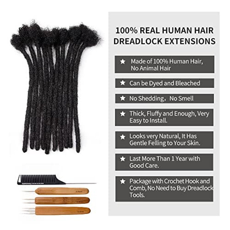 FAMILOCS Dreadlock Extensions 인간의 머리카락 10 인치 0.4cm 너비 70 가닥 Loc Extensions 남성용/여성용 바늘과 빗이 있는 수제 영구 소프트 Locs