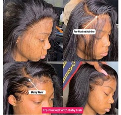 바디 웨이브 앞면 레이스 가발 인모 13x4 HD 투명 레이스 정면 가발 흑인 여성을 위한 인모 글루리스 가발 아기 머리카락 미리 뽑은 180% 밀도 자연 색상 (34 인치, 자연 색상)