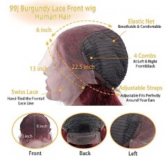 Fuduete 99J 딥 웨이브 13x6 HD 투명한 레이스 프론트 인간의 머리 가발 흑인 여성을 위한 180% 밀도 버건디 딥 컬리 레이스 정면 가발 자연 헤어라인(24인치)으로 미리 뽑음