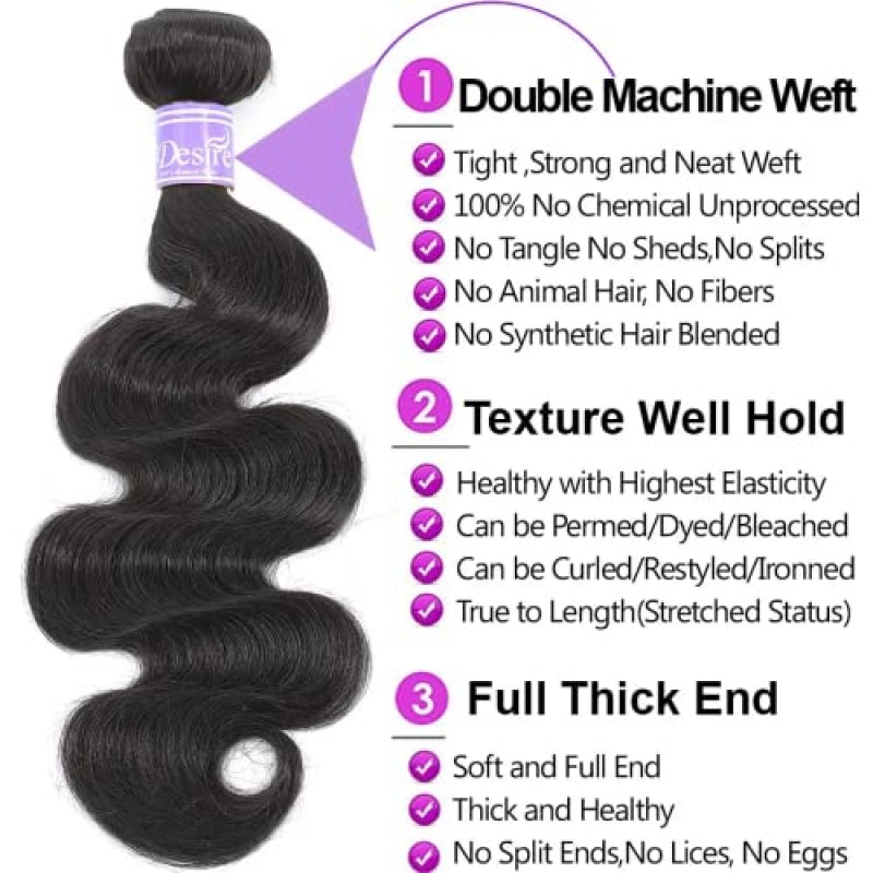 UDesire Hair 10A 브라질 바디 웨이브 번들(10 12 14+10,무료 부품)100% 처리되지 않은 브라질 버진 인간 헤어 바디 웨이브 번들(클로저 포함) 내츄럴 블랙 컬러