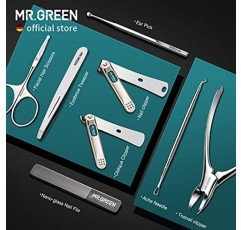 MR.GREEN 매니큐어 세트 페디큐어 키트 스테인레스 스틸 손톱깎이 PU 가죽 케이스가 포함된 개인 관리 도구(녹색)