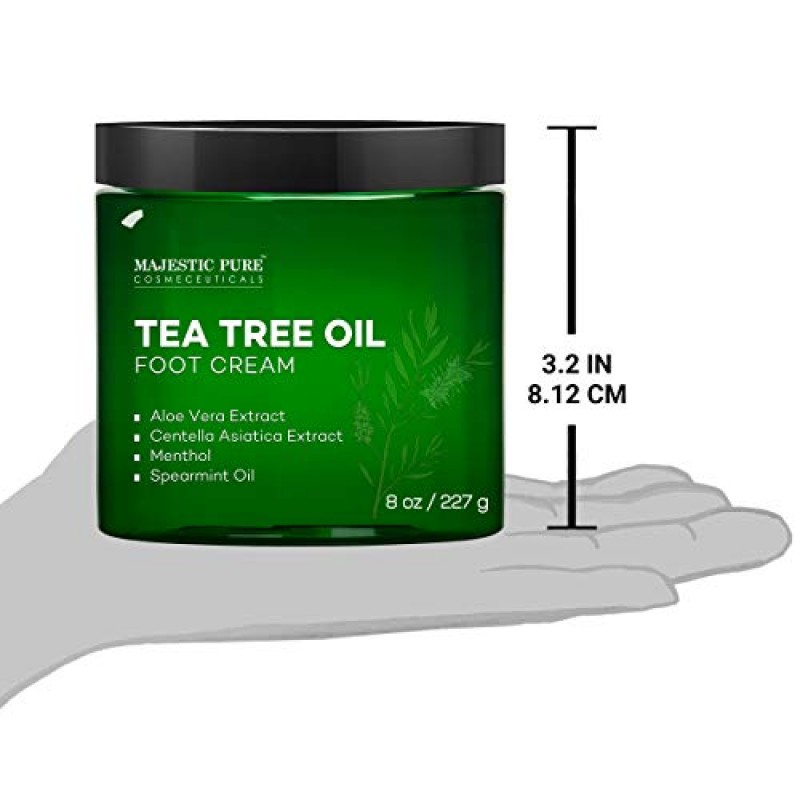 MAJESTIC PURE Athletes Foot Cream with Tea Tree Oil, Aloe & Spearmint - 수분 공급, 연화 및 건조 갈라진 발, 발뒤꿈치 및 굳은살 제거, 자극받은 피부 진정에 도움 - 8온스