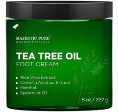 MAJESTIC PURE Athletes Foot Cream with Tea Tree Oil, Aloe & Spearmint - 수분 공급, 연화 및 건조 갈라진 발, 발뒤꿈치 및 굳은살 제거, 자극받은 피부 진정에 도움 - 8온스