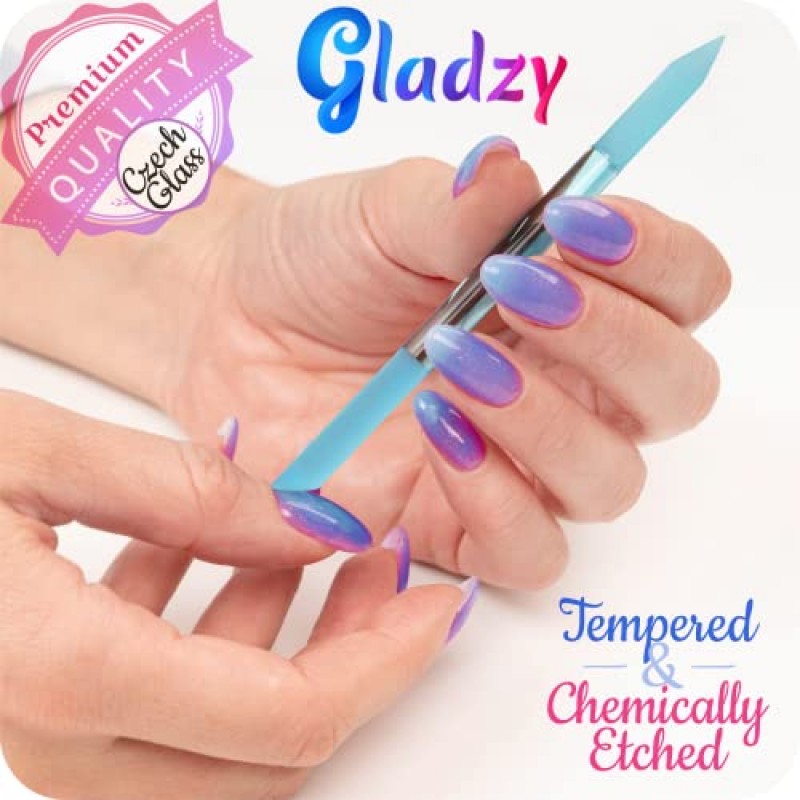GLADZY의 유리 큐티클 푸셔 - 매니큐어 스틱, 정품 체코 품질, 전문 정밀 파일링 큐티클 제거제, 연마 표면이 절대 마모되지 않음