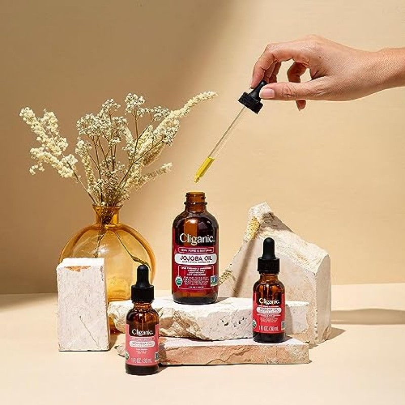 Cliganic 유기농 로즈힙 씨 오일(얼굴용), 100% 순수 | 천연 냉압착 비정제 Non-GMO | 피부, 모발, 손톱용 캐리어 오일