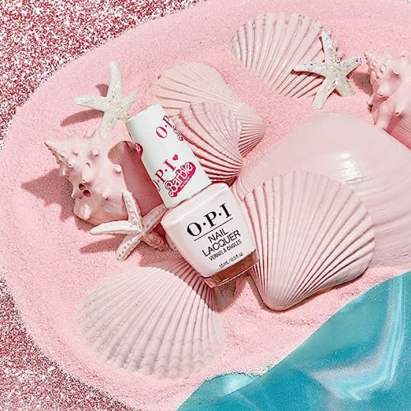 OPI 네일 래커, 불투명 크림 마감 누드 매니큐어, 최대 7일 지속, 칩 방지 및 빠른 건조, 3 Barbie 한정판 컬렉션, Bon Voyage to Reality!, 0.5 fl oz