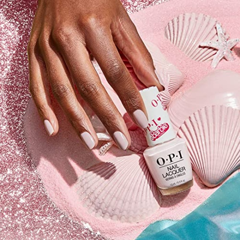 OPI 네일 래커, 불투명 크림 마감 누드 매니큐어, 최대 7일 지속, 칩 방지 및 빠른 건조, 3 Barbie 한정판 컬렉션, Bon Voyage to Reality!, 0.5 fl oz