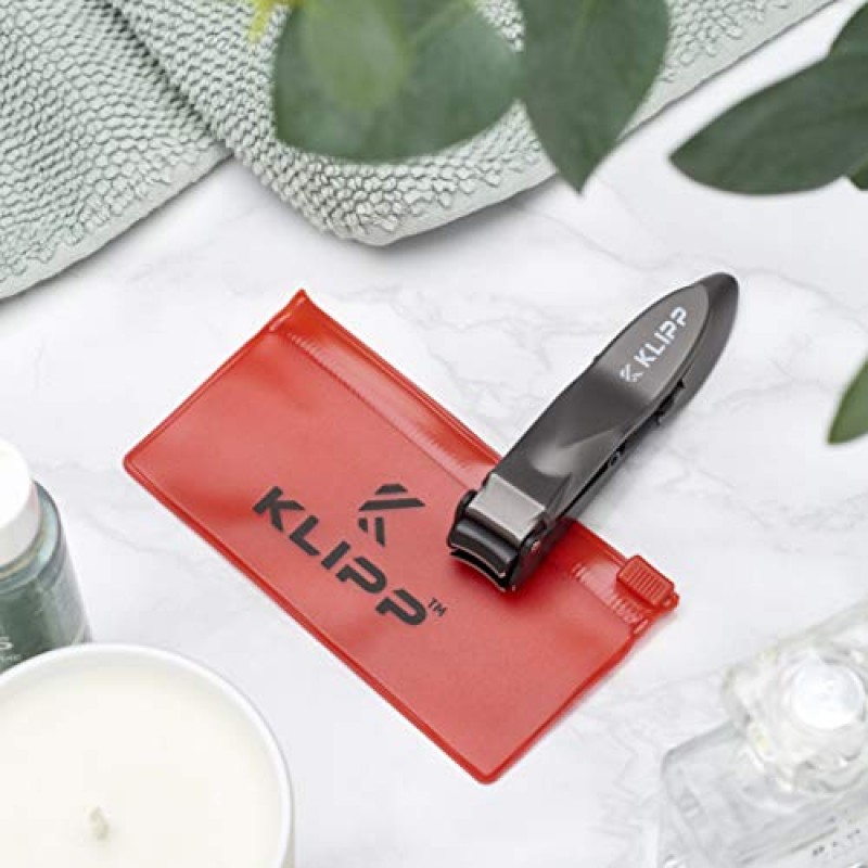 캐처가 있는 남성용 손톱깎이 - 인체공학적 레버가 있는 KLIPP Razor-Sharp 고강도 자가 수거 손톱 절단기 손톱과 발톱을 완벽하게 관리합니다 - 지퍼락 파우치 포함
