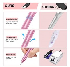 COSITTE 전기 네일 드릴, 아크릴 네일 키트용 USB 전기 네일 드릴 머신, 휴대용 전기 네일 파일 연마 도구 매니큐어 페디큐어 키트 홈 살롱, 핑크용 Efile 네일 용품