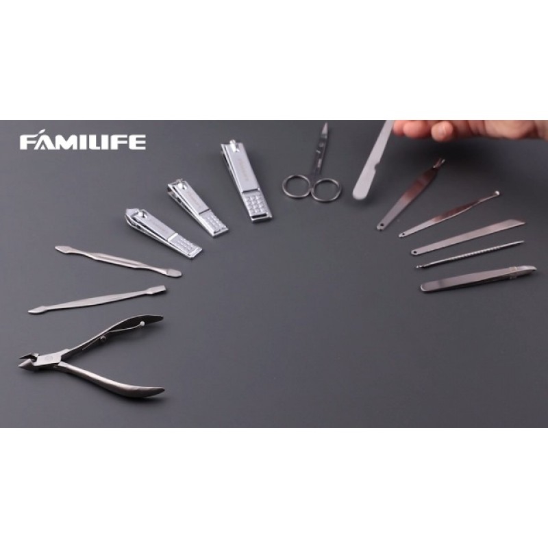 매니큐어 세트, FAMILIFE 네일 전문 키트 매니큐어 키트 손톱깎이 세트, 13PCS 스테인레스 스틸 네일 케어 키트 페디큐어 세트 남성용 그루밍 키트, 남성용 브라운 가죽 여행용 케이스가 포함된 네일 케어 키트