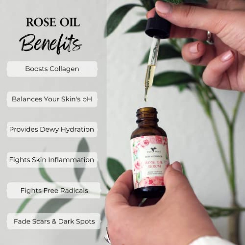 Baja Basics 페이스용 로즈 오일, 로즈 에센셜 오일, 피부, 헤어 및 네일용 페이스 세럼 및 로즈 오일, 정제되지 않은 모이스처라이저, 수분 공급 모든 천연 스킨케어 제품 1온스