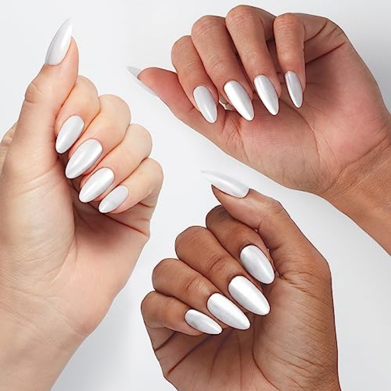 OPI xPRESS/ON 프레스 온 네일, 최대 14일 동안 사용 가능한 젤 같은 살롱 매니큐어, 비건, 지속 가능한 포장, 네일 접착제 포함, 긴 흰색 벨벳 아몬드 모양 네일, 유리 슬리퍼