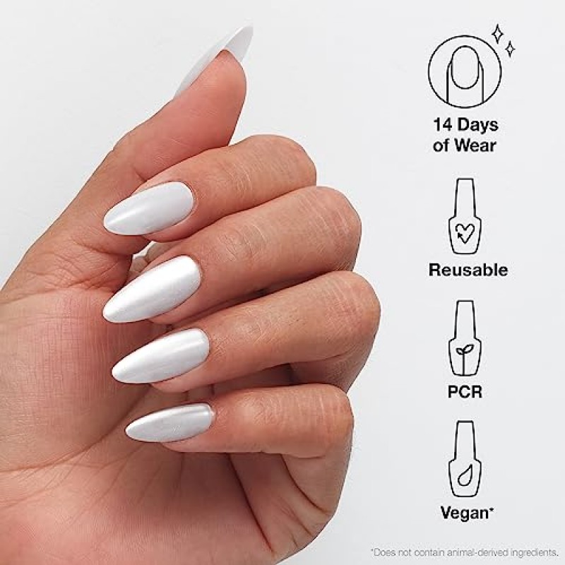 OPI xPRESS/ON 프레스 온 네일, 최대 14일 동안 사용 가능한 젤 같은 살롱 매니큐어, 비건, 지속 가능한 포장, 네일 접착제 포함, 긴 흰색 벨벳 아몬드 모양 네일, 유리 슬리퍼
