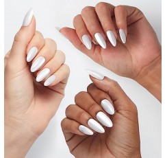 OPI xPRESS/ON 프레스 온 네일, 최대 14일 동안 사용 가능한 젤 같은 살롱 매니큐어, 비건, 지속 가능한 포장, 네일 접착제 포함, 긴 흰색 벨벳 아몬드 모양 네일, 유리 슬리퍼