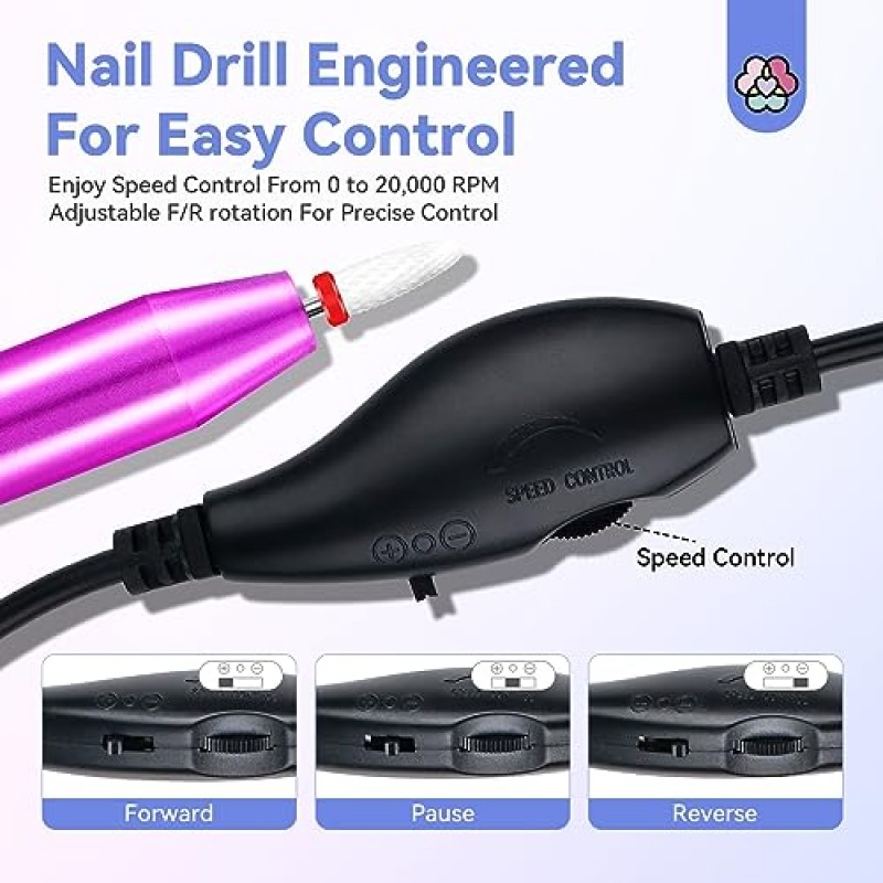 Saviland Holographic Electric Nail Drill Pro Ultra-Silence 2023: 아크릴 네일용 업그레이드된 전기 네일 파일 플러스 네일 드릴 비트를 사용한 손톱 제거 및 네일 관리용 전문가 큐티클 오일 매니큐어