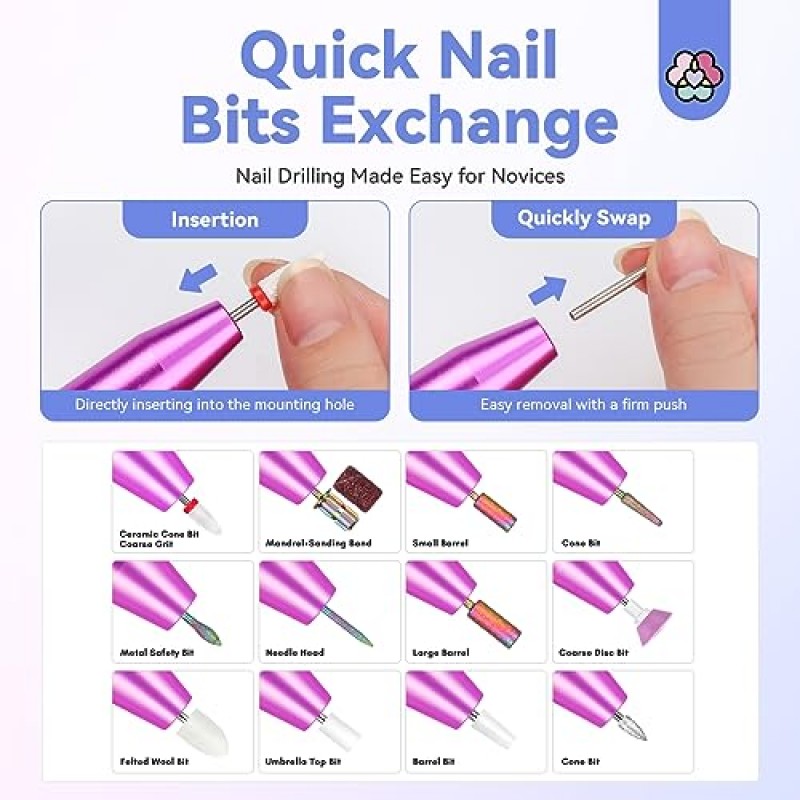 Saviland Holographic Electric Nail Drill Pro Ultra-Silence 2023: 아크릴 네일용 업그레이드된 전기 네일 파일 플러스 네일 드릴 비트를 사용한 손톱 제거 및 네일 관리용 전문가 큐티클 오일 매니큐어