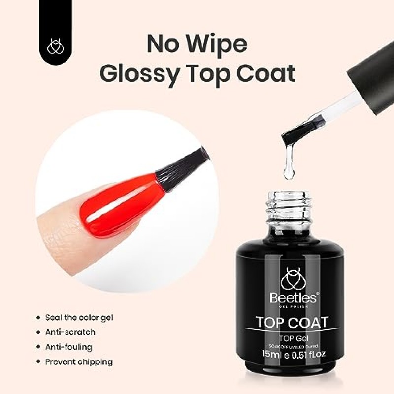 딱정벌레 젤 폴리쉬 베이스 탑 코트 세트, 3Pcs 15ml 베이스 젤 및 닦아내지 않는 젤 탑 코트 매트 코트, 샤인 마감 및 오래 지속되는 LED 네일 램프 젤 마감 네일 아트 디자인 여성용 매니큐어 선물