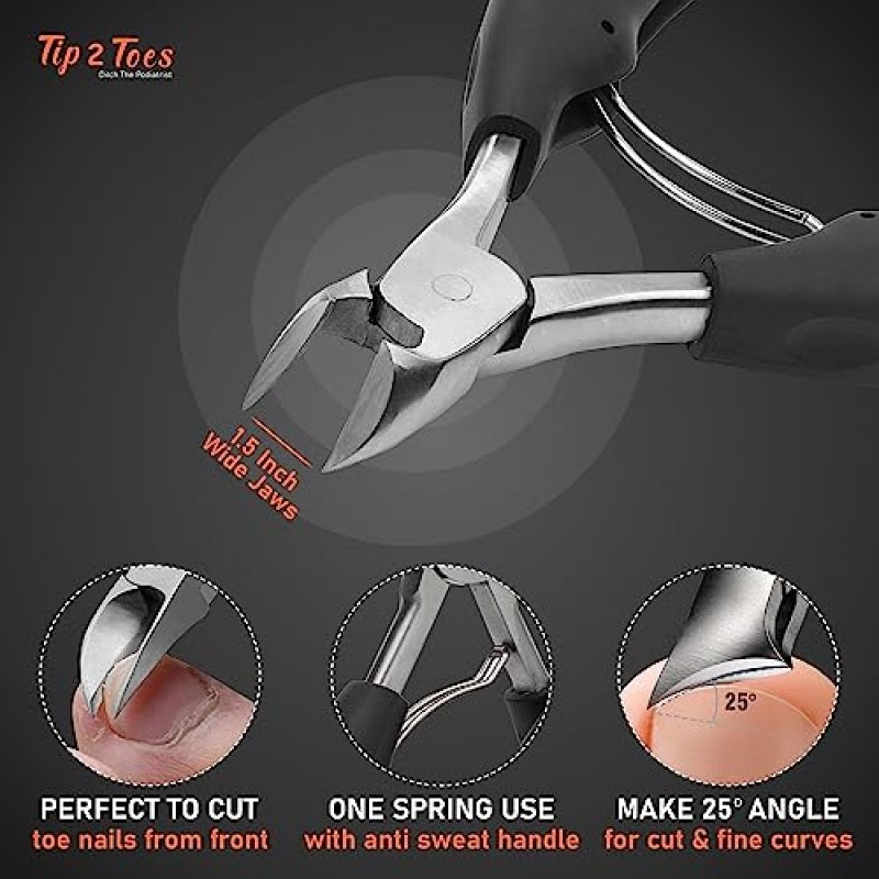 TIP2TOES 노인을 위한 10개 자란 발톱깎이 두꺼운 발톱 - 남성, 전문가 및 성인을 위한 헤비 듀티 발병 전문의 발가락 손톱 커터 - 쉬운 그립 핸들 스테인레스 스틸 날카로운 곡선 그루밍 키트