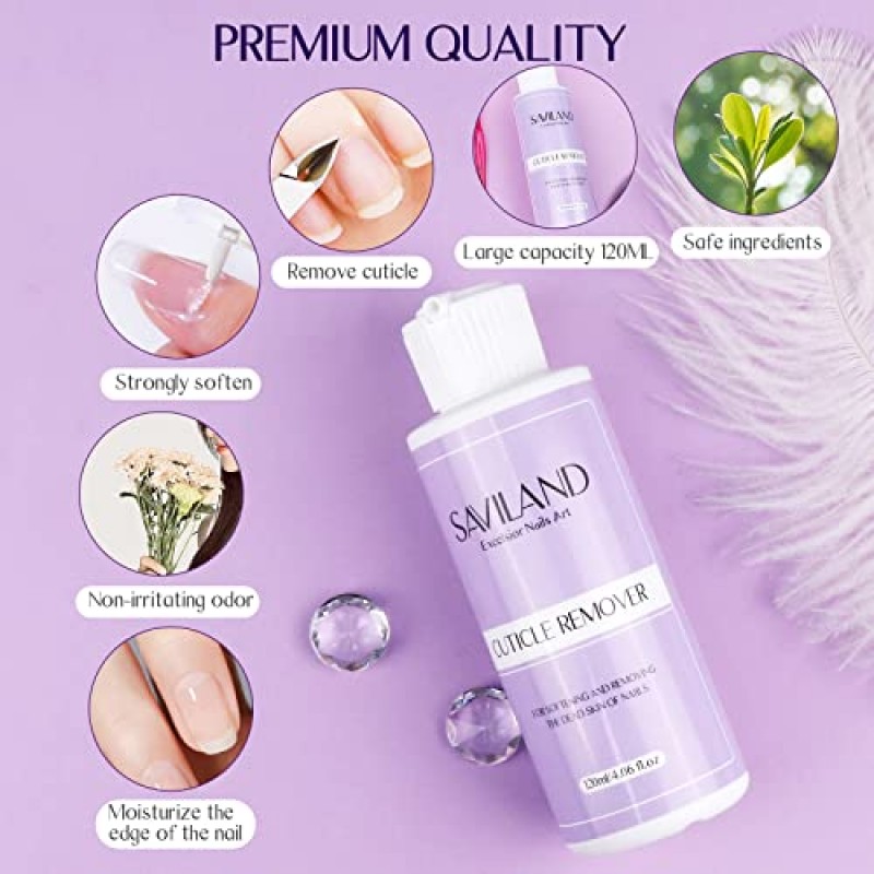 SAVILAND 120ML/4.06 OZ 큐티클 리무버 키트 - 큐티클 트리머가 포함된 큐티클 리무버 액체 크림 니퍼 푸셔 매니큐어 키트 네일 케어 네일 살롱 가정용 큐티클 연화제