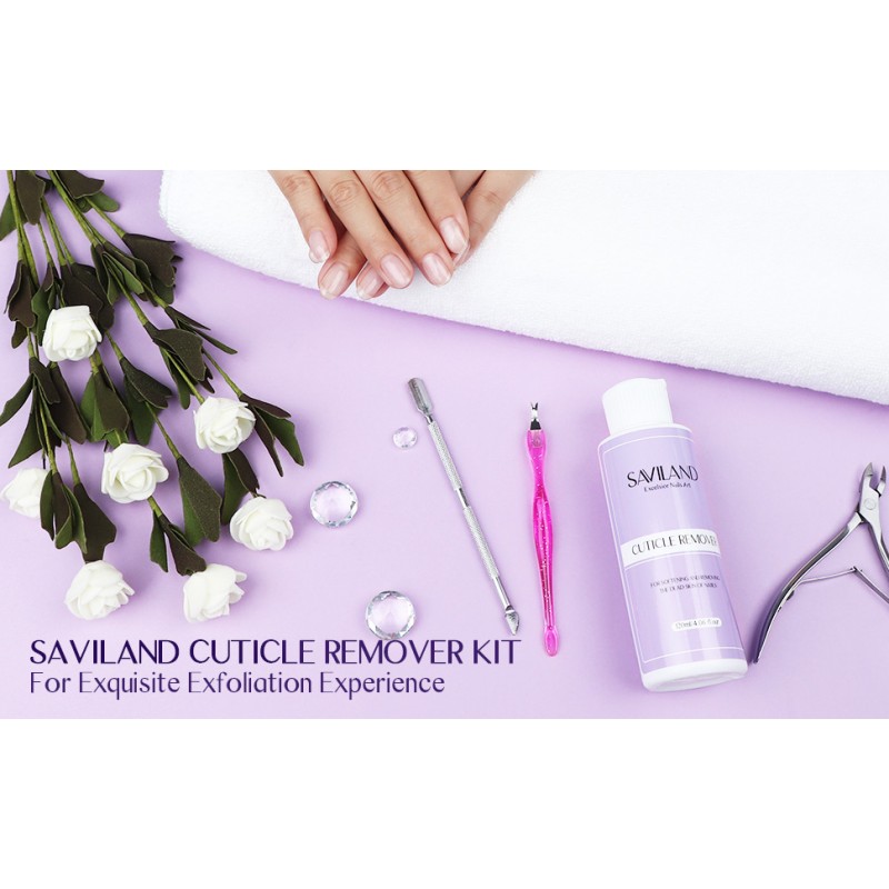 SAVILAND 120ML/4.06 OZ 큐티클 리무버 키트 - 큐티클 트리머가 포함된 큐티클 리무버 액체 크림 니퍼 푸셔 매니큐어 키트 네일 케어 네일 살롱 가정용 큐티클 연화제