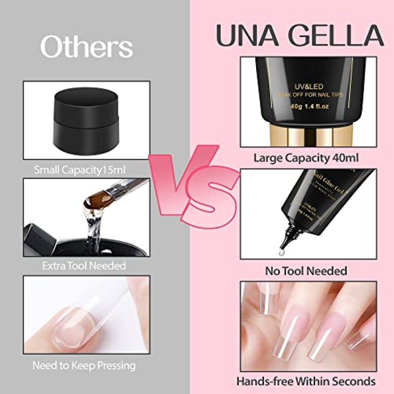 UNA GELLA 솔리드 네일 팁 글루 젤 2 * 40ml 램프 경화 필요 소프트 젤 네일 팁 담그기 아크릴 손톱 확장을 위한 초강력 네일 접착제 젤 가짜 네일 팁 젤 젤리 팁을 위한 접착제 누르기