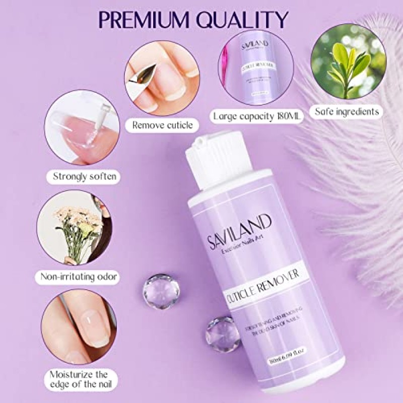 Saviland 180ML/6.09 Oz 큐티클 리무버 키트 - 큐티클 트리머가 포함된 대용량 큐티클 리무버 액체 니퍼 푸셔 큐티클 연화제 네일 케어용 매니큐어 도구 네일 살롱 홈 DIY